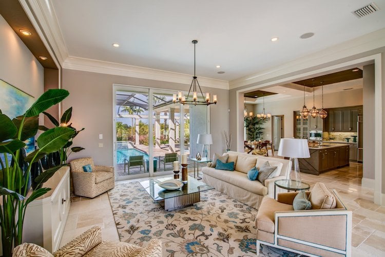 The Isabella Grande luxury home features a coastal contemporary design throughout its open floor plan